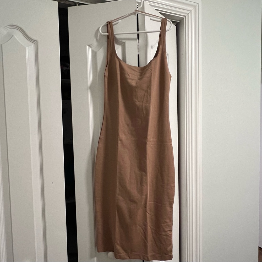 Zara Camel Midi Bodycon Sccop-Neck Dress